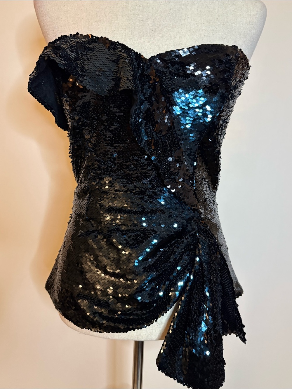 Parker‎ Deep Blue Strapless Ruffle Peplum Sequin Top Size L New With Tag